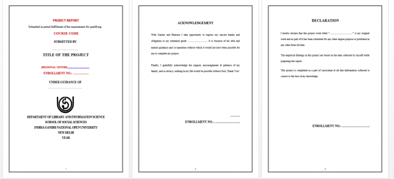 IGNOU Project Format - IGNOU PROJECT