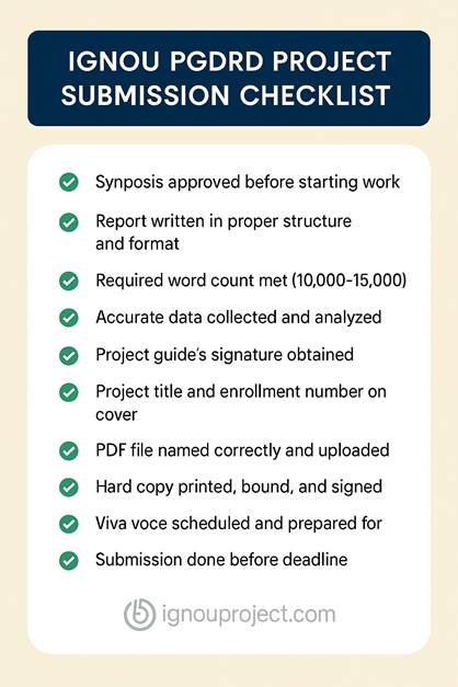 IGNOU PGDRD Project Submission Checklist