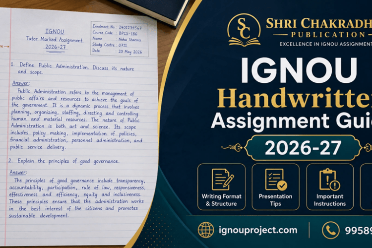 IGNOU handwritten assignment guide 2026-27 — A4 ruled paper with 4 cm left margin written in blue pen