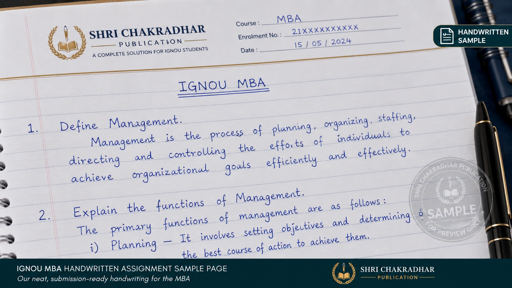 ignou mba handwritten assignment sample
