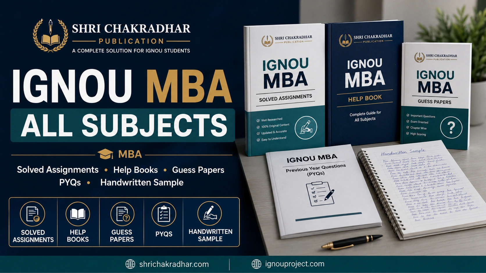 IGNOU MBA solved assignments, handwritten help books, guess papers and PYQs for all subjects