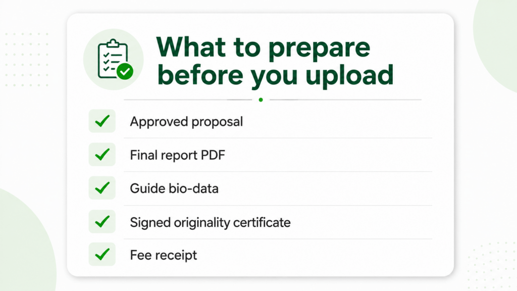 Checklist of documents required for IGNOU December 2026 project submission