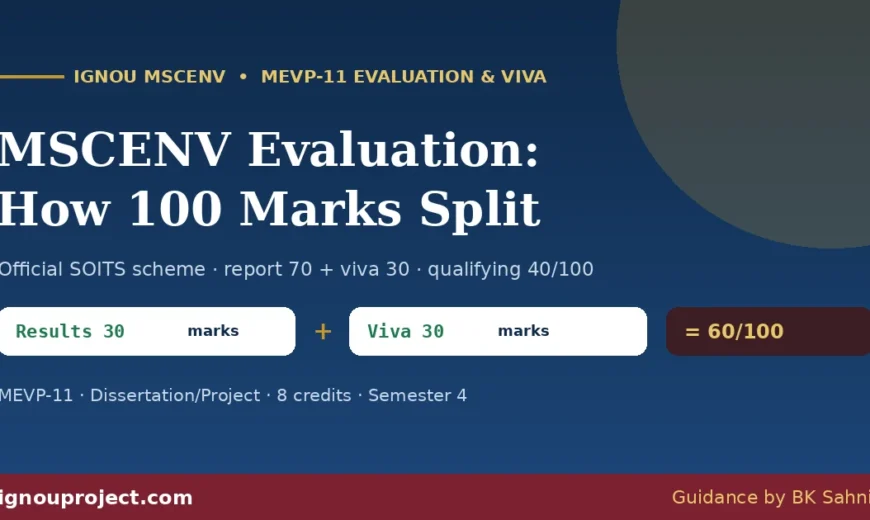 IGNOU MSCENV project evaluation MEVP-11 – 100 marks scheme with results 30 and viva 30