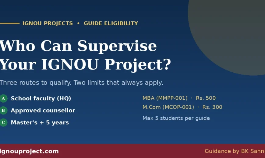 IGNOU project guide eligibility – three routes, five-student limit, MBA and M.Com criteria