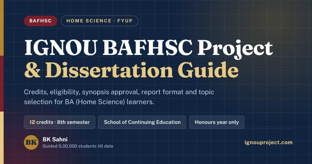 IGNOU BAFHSC project and dissertation guide for BA Home Science, showing 12 credits in the eighth semester