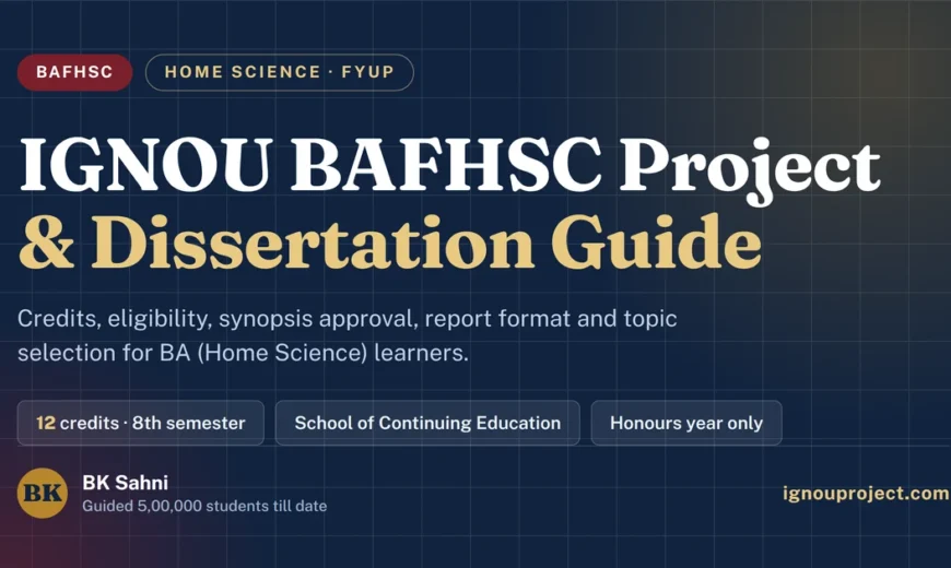 IGNOU BAFHSC project and dissertation guide for BA Home Science, showing 12 credits in the eighth semester