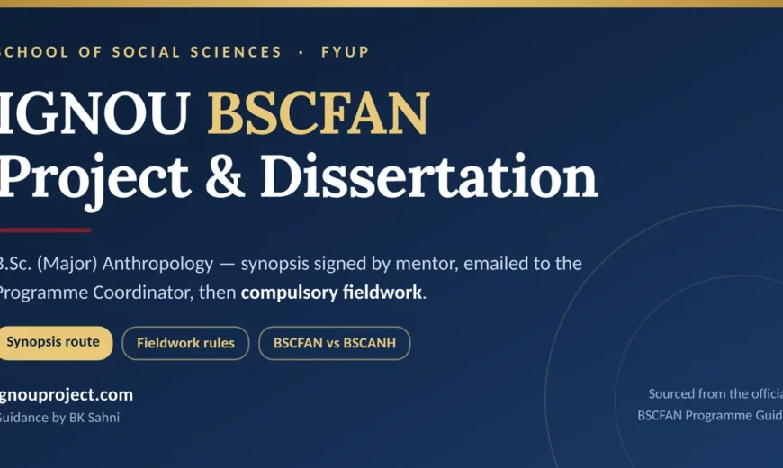 IGNOU BSCFAN project and dissertation guide showing the synopsis approval and compulsory fieldwork route for B.Sc. Major Anthropology