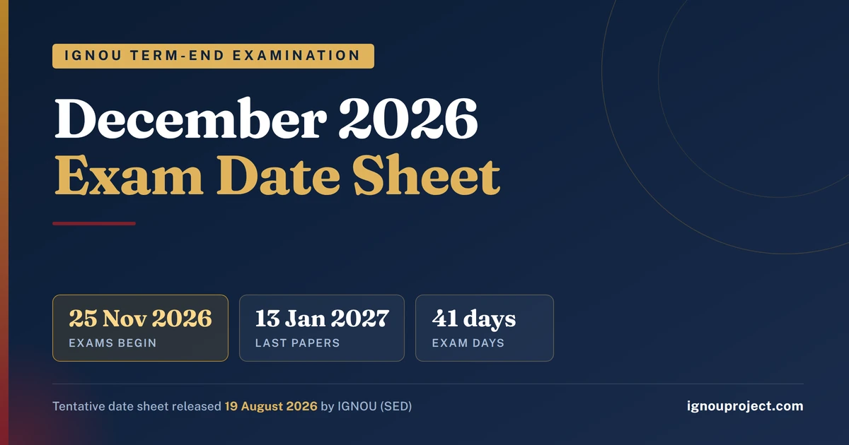 IGNOU December 2026 exam date sheet showing Term-End Examination from 25 November 2026 to 13 January 2027 across 41 exam days