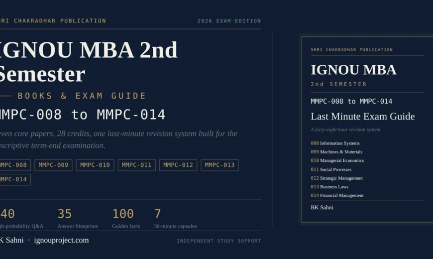 IGNOU MBA 2nd semester books cover for MMPC-008 to MMPC-014, the Last Minute Exam Guide by BK Sahni listing all seven Semester 2 papers
