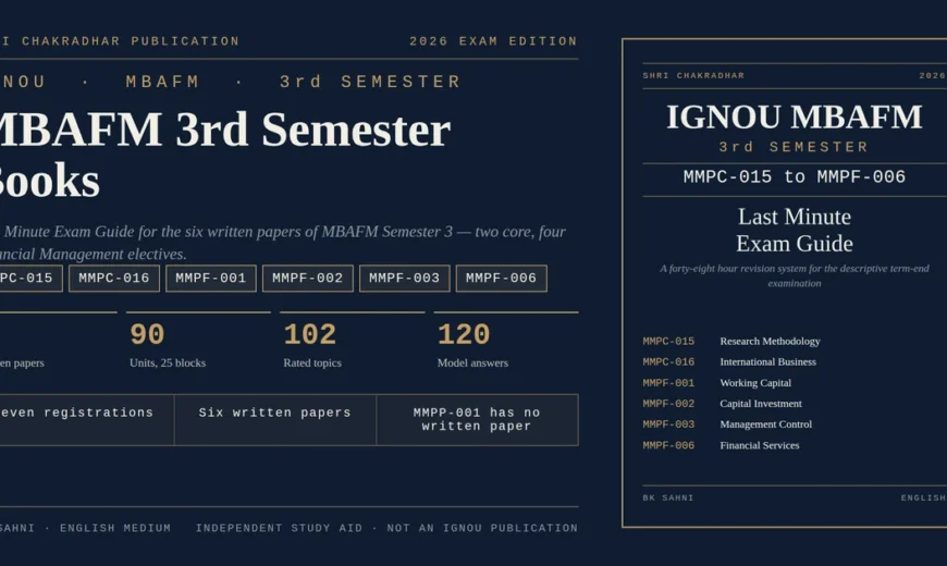 IGNOU MBAFM 3rd Semester Books cover for MMPC-015 to MMPF-006, the 2026 Exam Edition Last Minute Exam Guide by BK Sahni