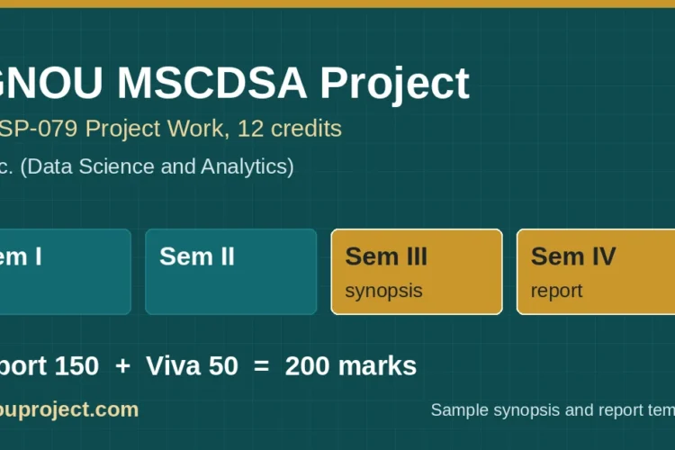 IGNOU MSCDSA project MCSP-079 timeline: synopsis in Semester III, report in Semester IV, report 150 plus viva 50 marks